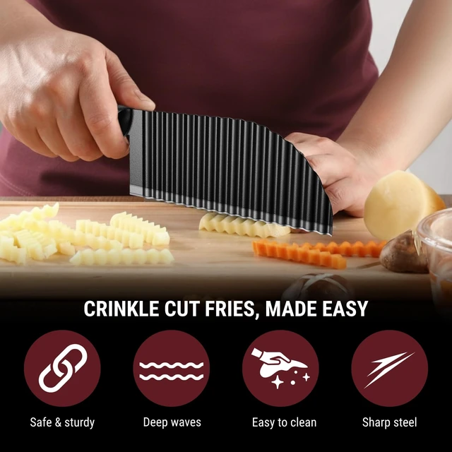 Alt view image 5 of 7 - Crinkle Cutter Set of 2 Sharp Stainless Steel Wavy Knife, Non-Slip Grip for Smooth Cuts on Veggies, Potatoes & Crinkle Cut Fries Crinkle Cutter Knife & Waffle Fry Cutter for BLW, Wave Cutter