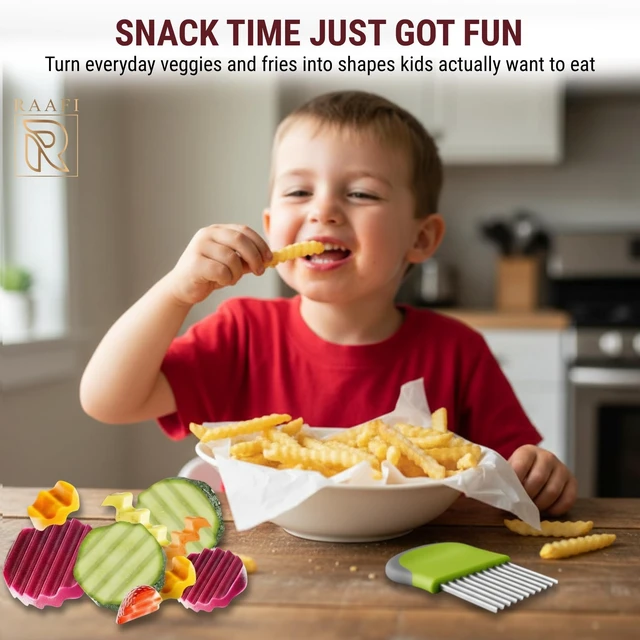 Alt view image 7 of 7 - Crinkle Cutter Set of 2 Sharp Stainless Steel Wavy Knife, Non-Slip Grip for Smooth Cuts on Veggies, Potatoes & Crinkle Cut Fries Crinkle Cutter Knife & Waffle Fry Cutter for BLW, Wave Cutter
