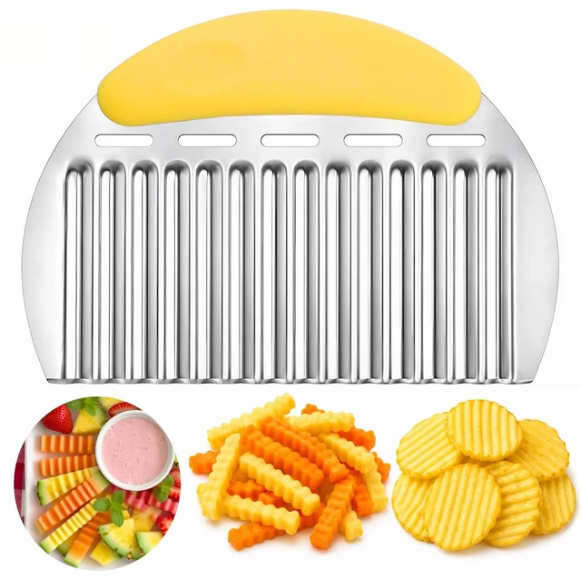 Main image of Large Crinkle Cutter, Stainless Steel Vegetable Wavy Chopper | Versatile Fancy Edges Chopping, Wavy French Fry Slicer Kitchen Dicer Gadget