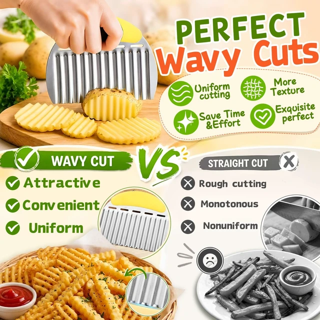 Alt view image 3 of 7 - Large Crinkle Cutter, Stainless Steel Vegetable Wavy Chopper | Versatile Fancy Edges Chopping, Wavy French Fry Slicer Kitchen Dicer Gadget