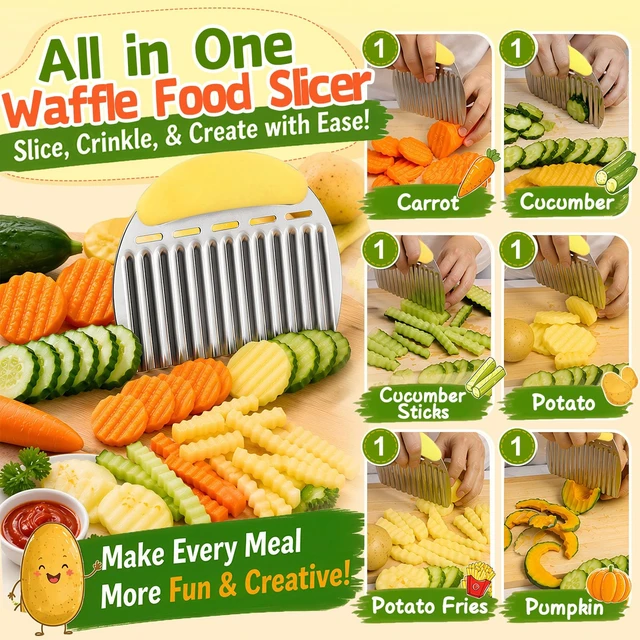 Alt view image 4 of 7 - Large Crinkle Cutter, Stainless Steel Vegetable Wavy Chopper | Versatile Fancy Edges Chopping, Wavy French Fry Slicer Kitchen Dicer Gadget