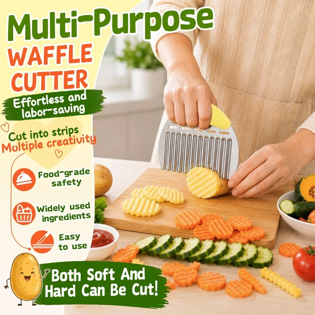 Alt view image 5 of 7 - Large Crinkle Cutter, Stainless Steel Vegetable Wavy Chopper | Versatile Fancy Edges Chopping, Wavy French Fry Slicer Kitchen Dicer Gadget