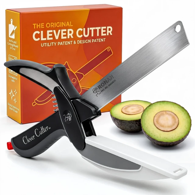 Main image of Clever Cutter 2 in 1 Kitchen Scissors and Cutting Board for Food Chopping | Stainless blade with a built-in board chops fruit, veg, meat and cheese. Dishwasher safe, folds flat.
