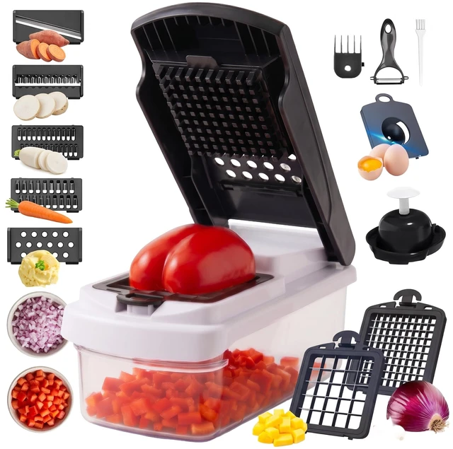 Main image of 15 in 1 Vegetable Chopper Multifunction, Food Chopper, Egg Separator | 7 Stainless Steel Blades, Slice, Dice, Shred and Grate for Onions, Salad Prep, Fruits, Meal Prep, Non-Slip Base, Drain Basket