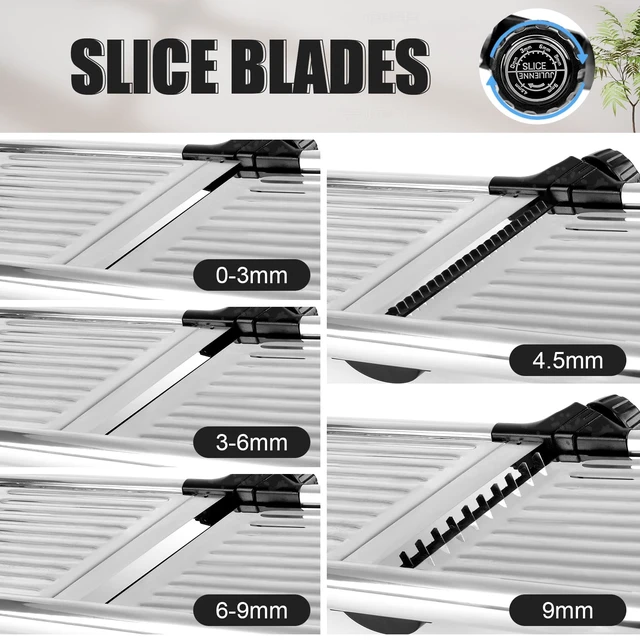 Alt view image 2 of 7 - Mandoline Slicer for Kitchen, Adjustable Vegetable Slicer | Adjustable stainless steel blade slices potato, onion and tomato evenly; food holder and gloves help make kitchen prep safer.