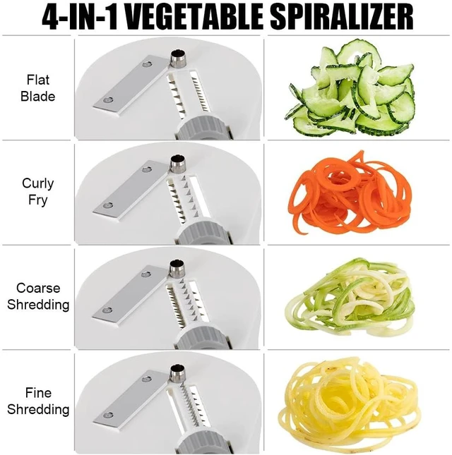 Alt view image 2 of 7 - Vegetable Spiralizer 4-IN-1 Rotating Blade Veggie Spiralizer Zucchini Noodle Maker with Strong Suction Cup Spiral Vegetable Cutter Slicer - White