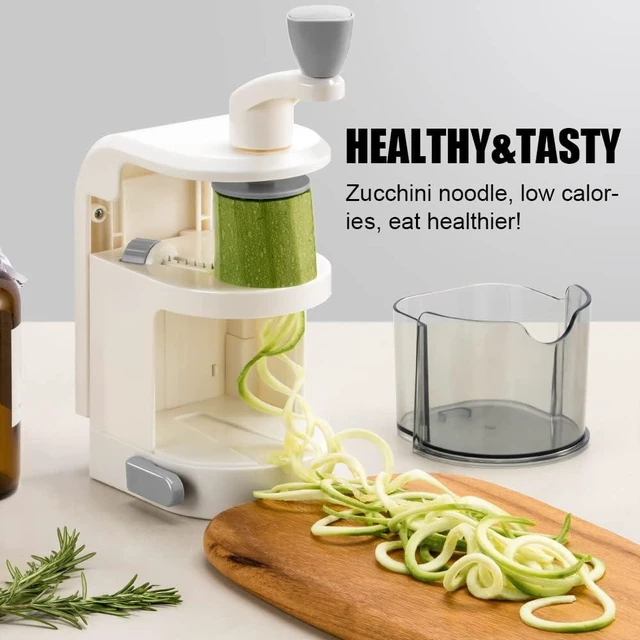 Alt view image 5 of 7 - Vegetable Spiralizer 4-IN-1 Rotating Blade Veggie Spiralizer Zucchini Noodle Maker with Strong Suction Cup Spiral Vegetable Cutter Slicer - White