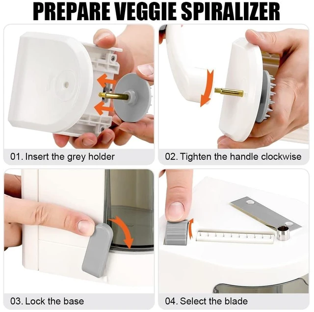 Alt view image 7 of 7 - Vegetable Spiralizer 4-IN-1 Rotating Blade Veggie Spiralizer Zucchini Noodle Maker with Strong Suction Cup Spiral Vegetable Cutter Slicer - White