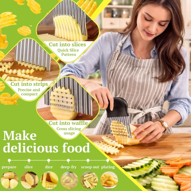 Alt view image 2 of 7 - Large Crinkle Cutter Stainless Steel, French Fry Cutter for Potatoes | Potato Carrot Chip Slicer, Vegetable Wavy Chopper
