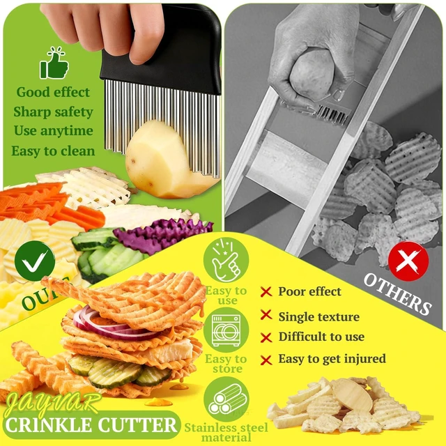 Alt view image 4 of 7 - Large Crinkle Cutter Stainless Steel, French Fry Cutter for Potatoes | Potato Carrot Chip Slicer, Vegetable Wavy Chopper