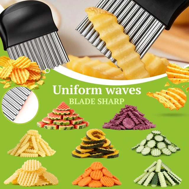 Alt view image 5 of 7 - Large Crinkle Cutter Stainless Steel, French Fry Cutter for Potatoes | Potato Carrot Chip Slicer, Vegetable Wavy Chopper
