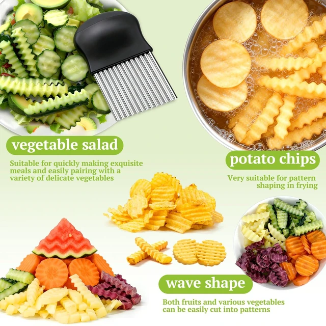 Alt view image 6 of 7 - Large Crinkle Cutter Stainless Steel, French Fry Cutter for Potatoes | Potato Carrot Chip Slicer, Vegetable Wavy Chopper