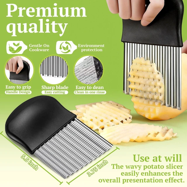 Alt view image 7 of 7 - Large Crinkle Cutter Stainless Steel, French Fry Cutter for Potatoes | Potato Carrot Chip Slicer, Vegetable Wavy Chopper