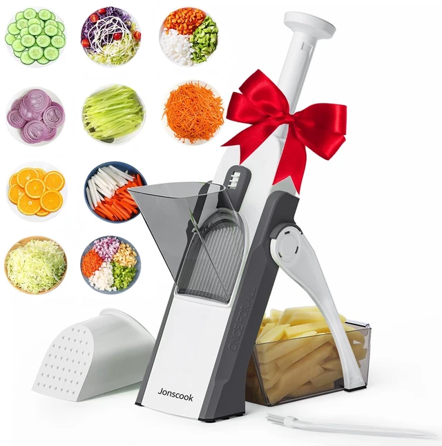 Main image of Safe Mandoline Slicer for Kitchen, 5 in 1 Multi Food Chopper, Potato Slicer | Adjustable Thickness 0.1-8 mm, Vegetable Chopper Cutter, Food Chopper French Fry Cutte, Paring Knife/Cleaning Brush