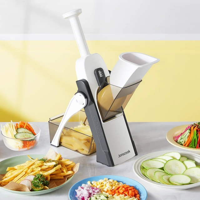 Alt view image 2 of 7 - Safe Mandoline Slicer for Kitchen, 5 in 1 Multi Food Chopper, Potato Slicer | Adjustable Thickness 0.1-8 mm, Vegetable Chopper Cutter, Food Chopper French Fry Cutte, Paring Knife/Cleaning Brush