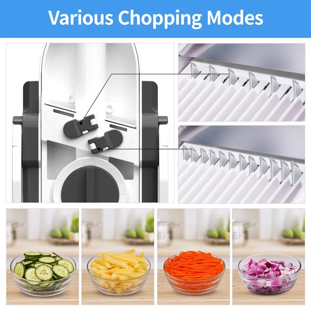 Alt view image 6 of 7 - Safe Mandoline Slicer for Kitchen, 5 in 1 Multi Food Chopper, Potato Slicer | Adjustable Thickness 0.1-8 mm, Vegetable Chopper Cutter, Food Chopper French Fry Cutte, Paring Knife/Cleaning Brush