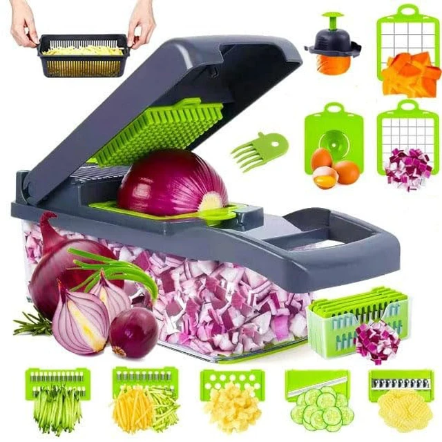 Alt view image 2 of 7 - 5-in-1 Multifunctional Vegetable Chopper, Kitchen Mandoline Slicer with 6 Blades (Julienne, Slice, Grate, Dice) & Hand Guard, Easy Storage & Clean, for Potato, Carrot, Onion