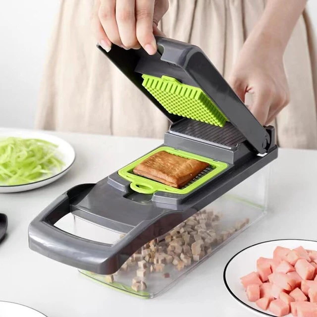 Alt view image 3 of 7 - 5-in-1 Multifunctional Vegetable Chopper, Kitchen Mandoline Slicer with 6 Blades (Julienne, Slice, Grate, Dice) & Hand Guard, Easy Storage & Clean, for Potato, Carrot, Onion