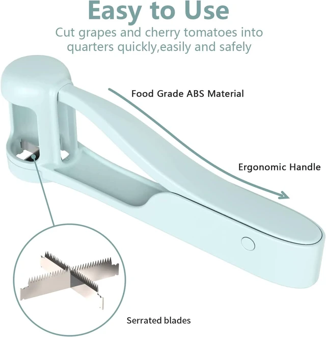 Alt view image 2 of 7 - Grape Cutter for Toddlers, Grape Slicer Tool, Grape Tomato Cherry Strawberry Cutter Tools Into 4 Pieces for Vegetable Fruit Salad, Stainless Steel Quarter Grape Slicer Kitchen Gadget
