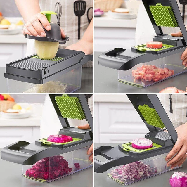Alt view image 4 of 7 - 5-in-1 Multifunctional Vegetable Chopper, Kitchen Mandoline Slicer with 6 Blades (Julienne, Slice, Grate, Dice) & Hand Guard, Easy Storage & Clean, for Potato, Carrot, Onion