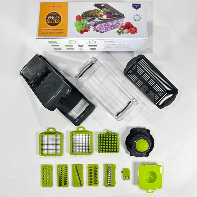 Alt view image 5 of 7 - 5-in-1 Multifunctional Vegetable Chopper, Kitchen Mandoline Slicer with 6 Blades (Julienne, Slice, Grate, Dice) & Hand Guard, Easy Storage & Clean, for Potato, Carrot, Onion
