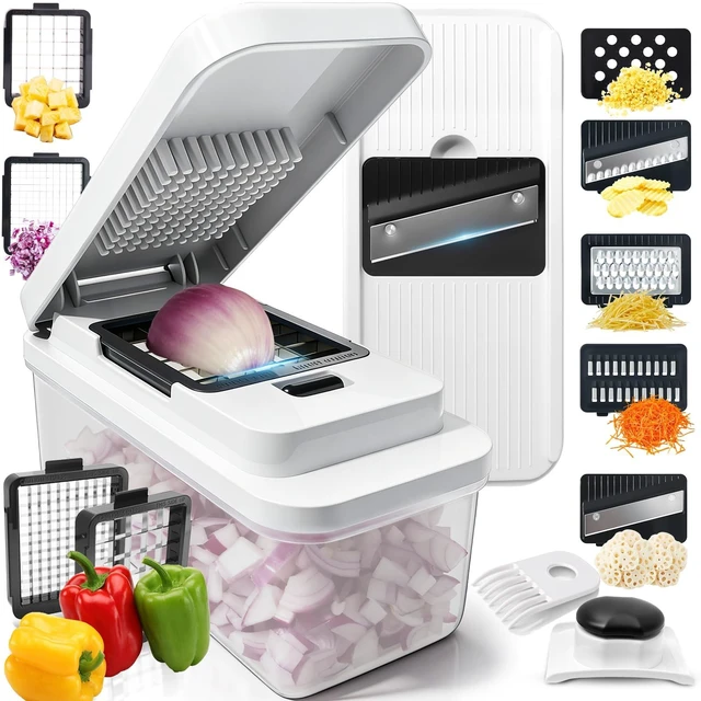 Main image of 14-in-1 Vegetable Chopper, Food Chopper with Container & Colander,BPA-Free | 7 Interchangeable Blades, Non-slip Base, Mandoline Slicer, Veggie Dicer for Meal Prep, Onion Potato, Salad, Kitchen Gadgets