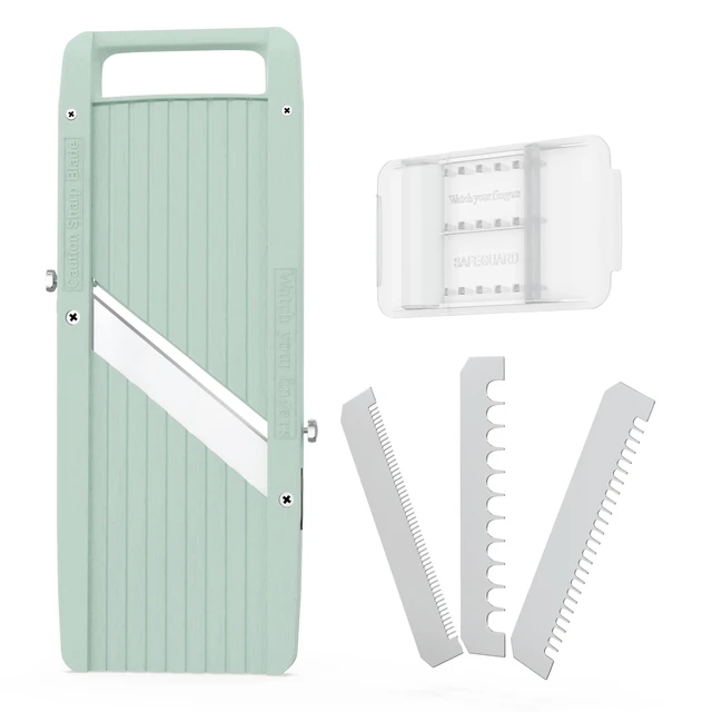 Alt view image 2 of 6 - Mandoline Slicer Vegetable Cutter Stainless Steel Blades | Narrow handheld manual food slicer with interchangeable blades for precise, professional-style kitchen prep.
