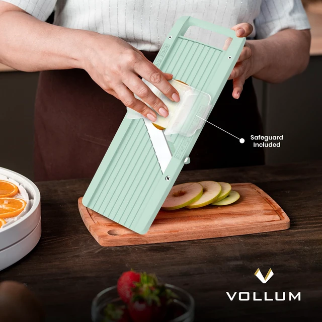 Alt view image 3 of 6 - Mandoline Slicer Vegetable Cutter Stainless Steel Blades | Narrow handheld manual food slicer with interchangeable blades for precise, professional-style kitchen prep.