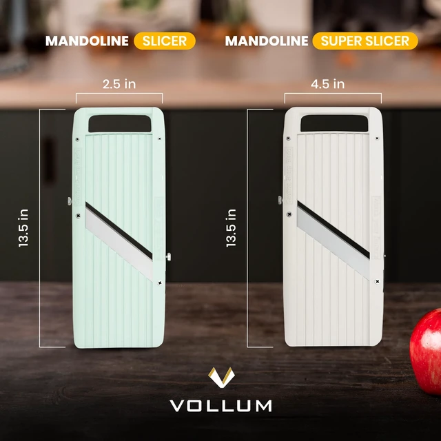 Alt view image 6 of 6 - Mandoline Slicer Vegetable Cutter Stainless Steel Blades | Narrow handheld manual food slicer with interchangeable blades for precise, professional-style kitchen prep.