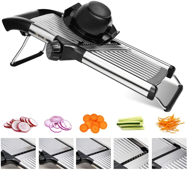 Main image of 5in1 Adjustable Mandoline Slicer, Stainless Steel Vegetable Cutter | Ultra Sharp Blades, NonSlip Base, Safety Food Holder Included, Julienne Slicer & Shredder for Potato, Onion, Cabbage