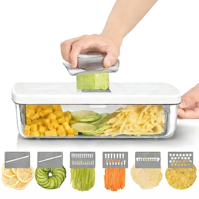 Main image of 6-in-1 Vegetable Chopper Mandoline Slicer with 6 Blades & Container, Onion Cutter Dicer, Kitchen Gadgets & Essentials for Food Prep