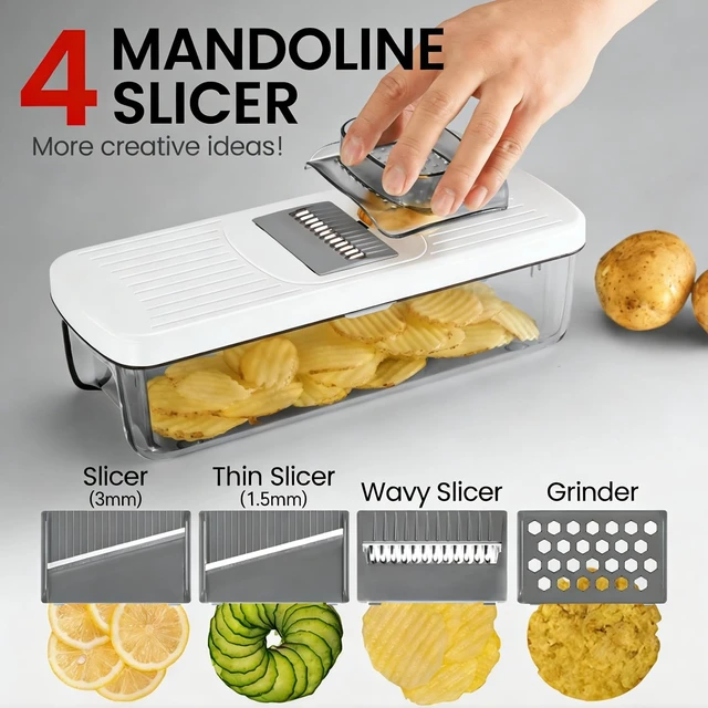 Alt view image 2 of 6 - 6-in-1 Vegetable Chopper Mandoline Slicer with 6 Blades & Container, Onion Cutter Dicer, Kitchen Gadgets & Essentials for Food Prep
