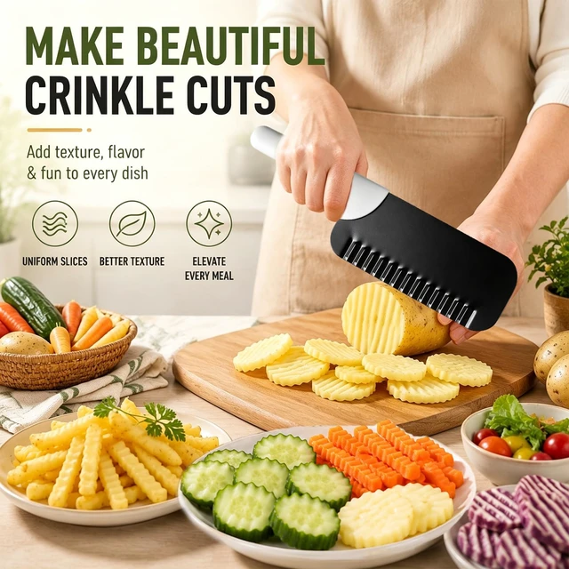 Alt view image 2 of 7 - Crinkle Cutter, Wavy Knife, Crinkle Cut Knife, Crinkle Fry Cutter, Stainless Steel Corrugated Slicer with Non-Stick Coating, Crinkle Cutter for Veggies and Fruit