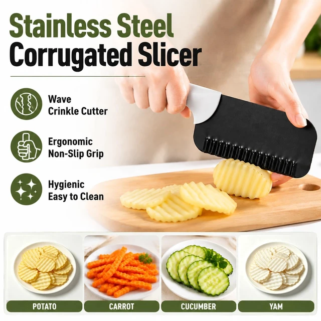 Alt view image 3 of 7 - Crinkle Cutter, Wavy Knife, Crinkle Cut Knife, Crinkle Fry Cutter, Stainless Steel Corrugated Slicer with Non-Stick Coating, Crinkle Cutter for Veggies and Fruit