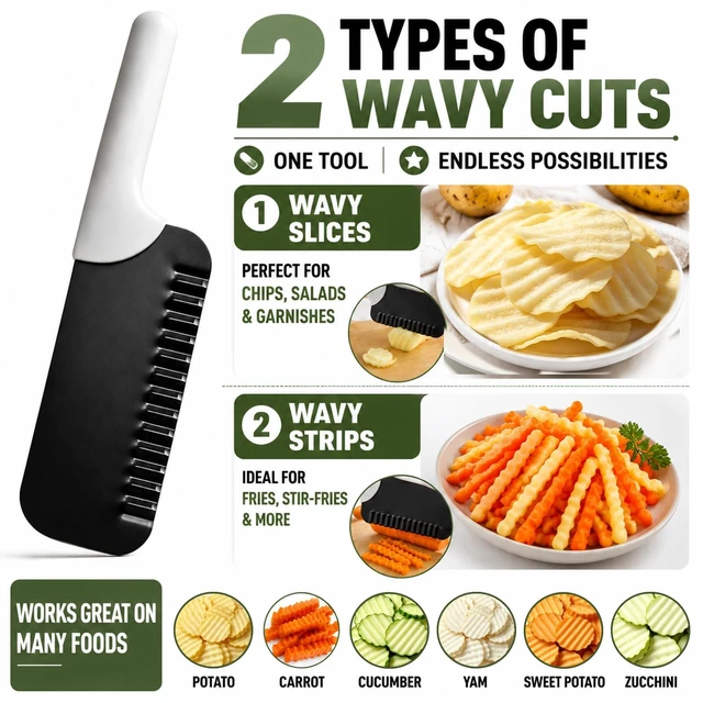 Alt view image 4 of 7 - Crinkle Cutter, Wavy Knife, Crinkle Cut Knife, Crinkle Fry Cutter, Stainless Steel Corrugated Slicer with Non-Stick Coating, Crinkle Cutter for Veggies and Fruit