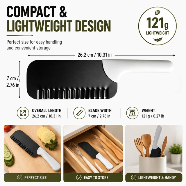 Alt view image 7 of 7 - Crinkle Cutter, Wavy Knife, Crinkle Cut Knife, Crinkle Fry Cutter, Stainless Steel Corrugated Slicer with Non-Stick Coating, Crinkle Cutter for Veggies and Fruit