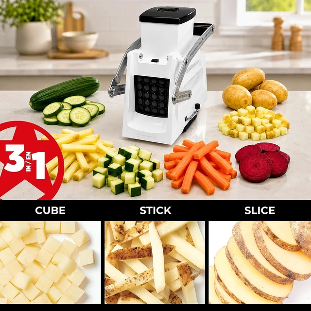 Alt view image 4 of 7 - Pro Fry Cutter & Cuber, 3-in-1 Potato & Vegetable Cutter | Cuts fries, slices and cubes. Perfect for potatoes and vegetables. Stable suction base. Dishwasher safe. Easy to use.