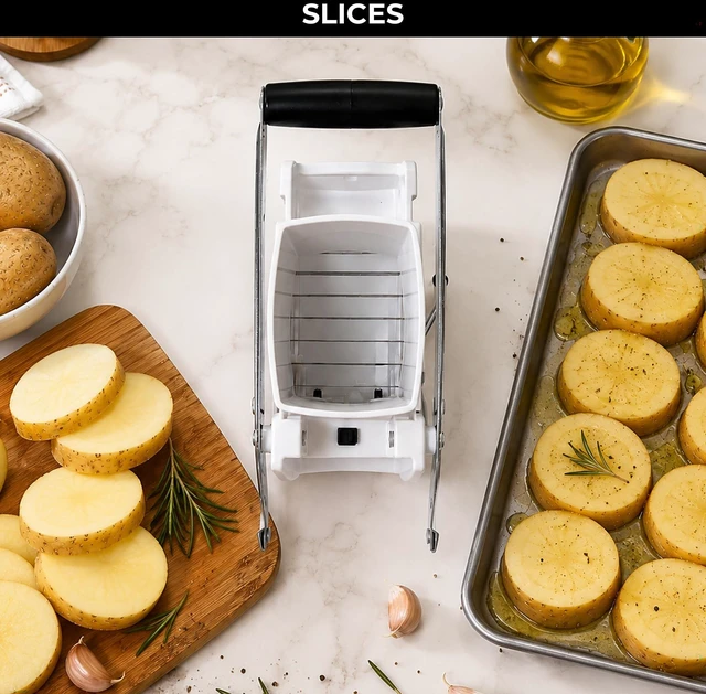 Alt view image 7 of 7 - Pro Fry Cutter & Cuber, 3-in-1 Potato & Vegetable Cutter | Cuts fries, slices and cubes. Perfect for potatoes and vegetables. Stable suction base. Dishwasher safe. Easy to use.