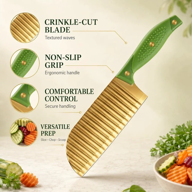 Alt view image 3 of 7 - Gold Crinkle Cutter Knife Wave Fry Cutter for Potato Cucumber | Carrot Cutting, Wave Cut Design, Vegetable Slicer, Crinkle Fry Cutter, Gold Finish