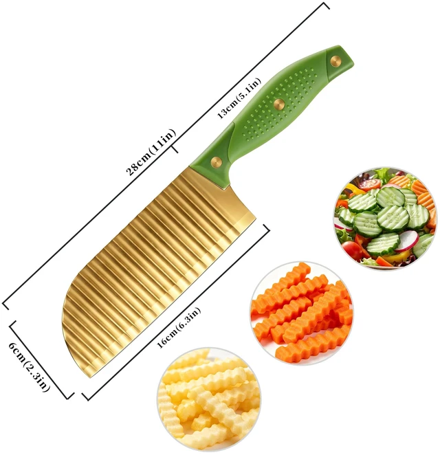 Alt view image 2 of 7 - Gold Crinkle Cutter Knife Wave Fry Cutter for Potato Cucumber | Carrot Cutting, Wave Cut Design, Vegetable Slicer, Crinkle Fry Cutter, Gold Finish