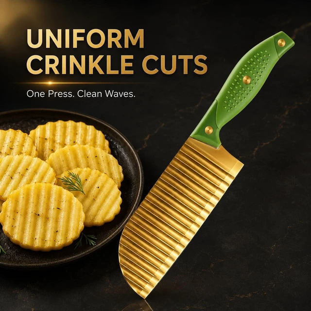 Alt view image 7 of 7 - Gold Crinkle Cutter Knife Wave Fry Cutter for Potato Cucumber | Carrot Cutting, Wave Cut Design, Vegetable Slicer, Crinkle Fry Cutter, Gold Finish