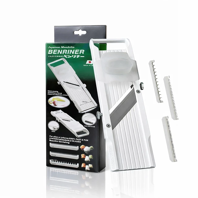 Main image of Japanese Mandoline Slicer Vegetable Slicer with 4 Stainless Steel Blades, BPA-Free Adjustable Vegetable Cutter Official US Version with Authentic Retail Packaging