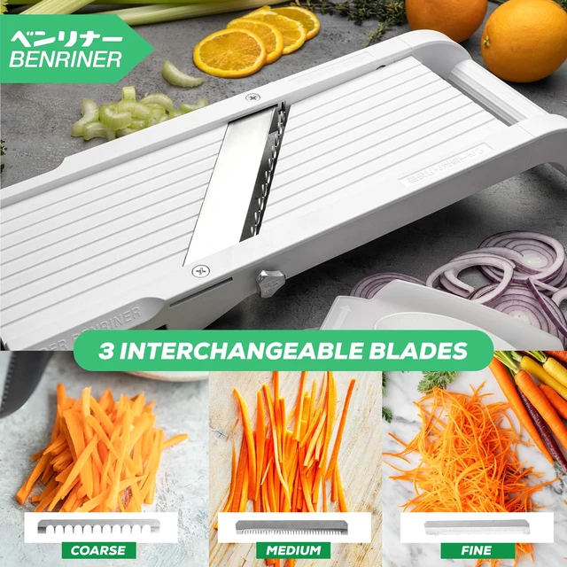 Alt view image 3 of 7 - Japanese Mandoline Slicer Vegetable Slicer with 4 Stainless Steel Blades, BPA-Free Adjustable Vegetable Cutter Official US Version with Authentic Retail Packaging