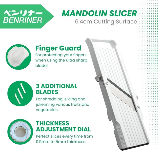 Alt view image 5 of 7 - Japanese Mandoline Slicer Vegetable Slicer with 4 Stainless Steel Blades, BPA-Free Adjustable Vegetable Cutter Official US Version with Authentic Retail Packaging