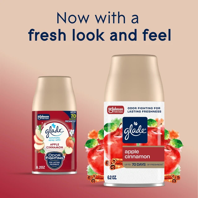 Alt view image 2 of 7 - Automatic Spray Air Freshener Refill, Apple Cinnamon, 2 Count | 6.2 oz Each, Home and Bathroom Use, Fits Glade Automatic Spray Holder, Adjustable Timed Fragrance Release, Odor Fighting