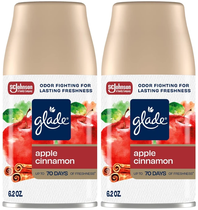 Main image of Automatic Spray Air Freshener Refill, Apple Cinnamon, 2 Count | 6.2 oz Each, Home and Bathroom Use, Fits Glade Automatic Spray Holder, Adjustable Timed Fragrance Release, Odor Fighting