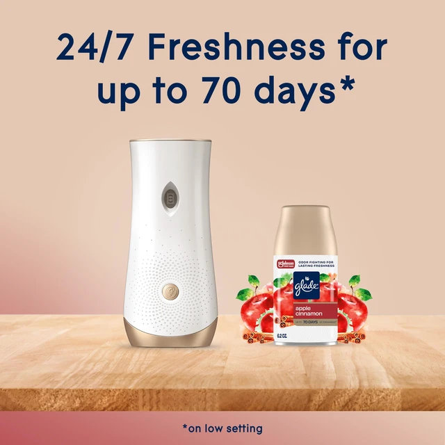 Alt view image 6 of 7 - Automatic Spray Air Freshener Refill, Apple Cinnamon, 2 Count | 6.2 oz Each, Home and Bathroom Use, Fits Glade Automatic Spray Holder, Adjustable Timed Fragrance Release, Odor Fighting
