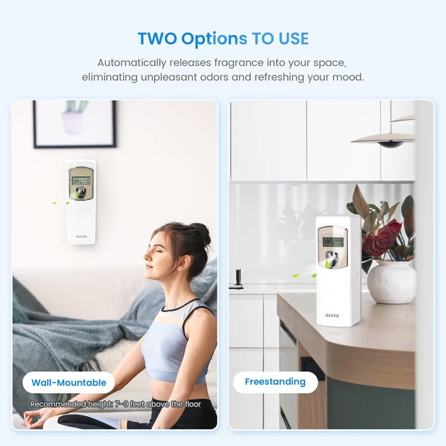 Alt view image 3 of 7 - Automatic LCD Air Freshener Dispenser - Wall Mount/Free Standing Auto Fragrance Dispenser Programmable Aerosol Spray Perfume Dispenser for Bathroom, Hotel, Office, Commercial Place, White