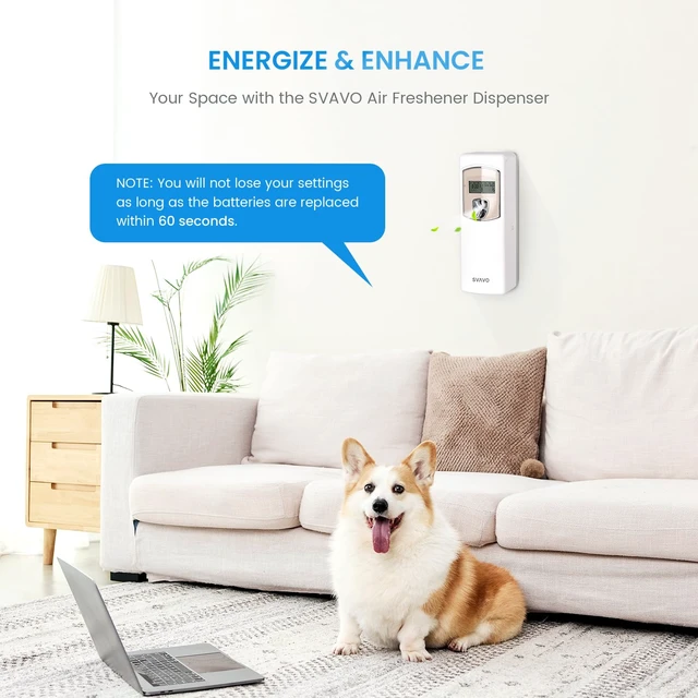 Alt view image 2 of 7 - Automatic LCD Air Freshener Dispenser - Wall Mount/Free Standing Auto Fragrance Dispenser Programmable Aerosol Spray Perfume Dispenser for Bathroom, Hotel, Office, Commercial Place, White