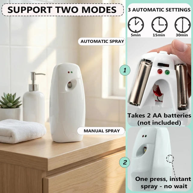 Alt view image 4 of 6 - Automatic Air Freshener Dispenser Wall Mounted Time Mist Spray for Home, Bathroom & Office Battery Operated Scent Sprayer Compatible with Commercial Air Fresheners(White)